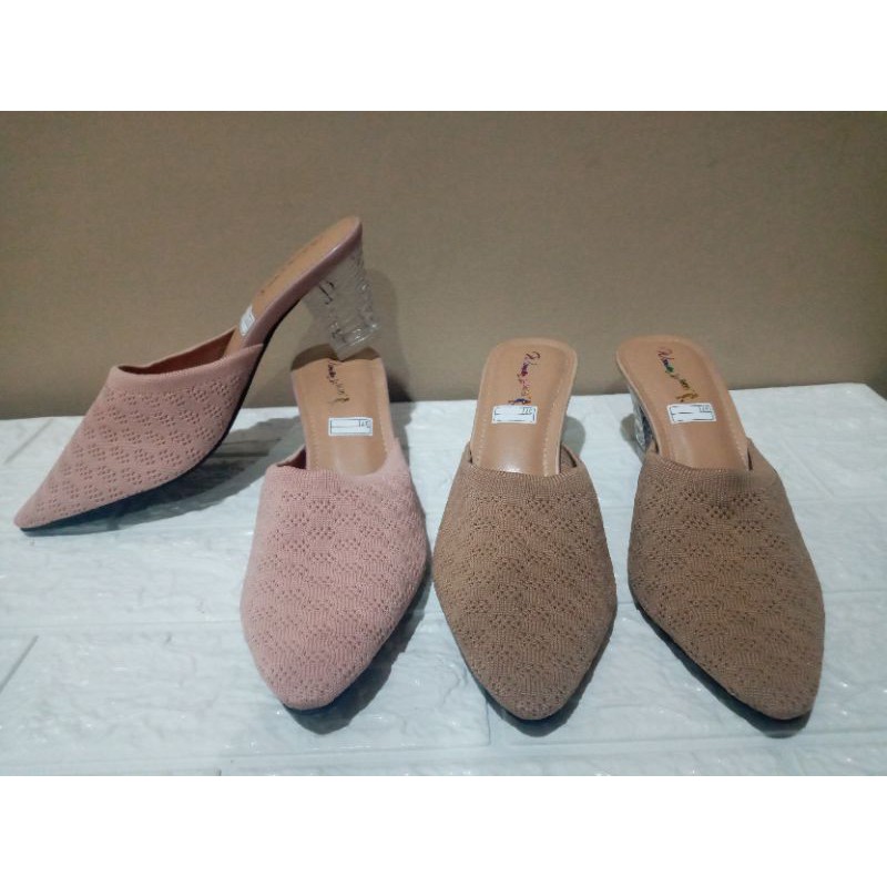 slop sorong rajut hak kaca wanita 5cm