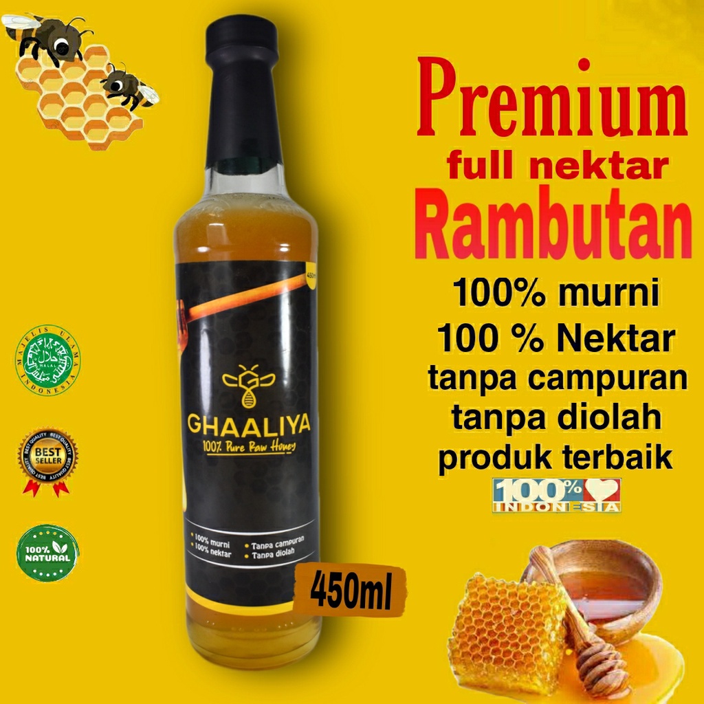 

Madu Ghaaliya Murni Asli 100% Nektar Bunga Rambutan premium terbaik 450ml/600gr original