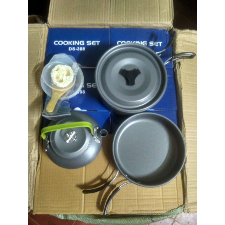 Cooking Set DS308 Alat Masak Camping Ringkas Nesting Teko Outdoor