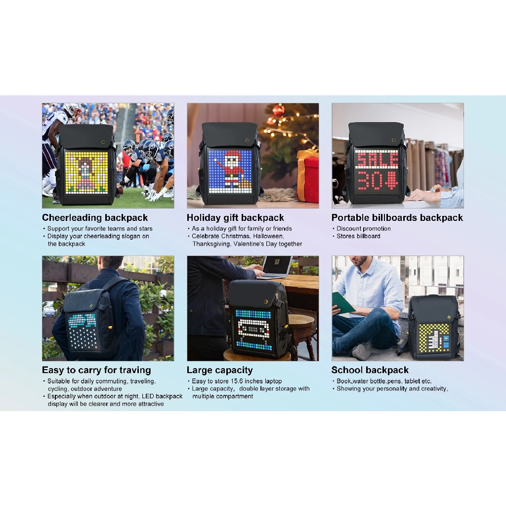 PIXOO BACKPACK M - Customizable Pixel Art LED Display Backpack - Tas Ransel Unik dengan LED Pixel dari DIVOOM