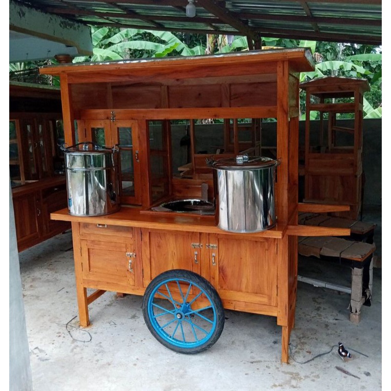 gerobak bakso mie ayam kayu mahoni dan dua dandang free ongkir