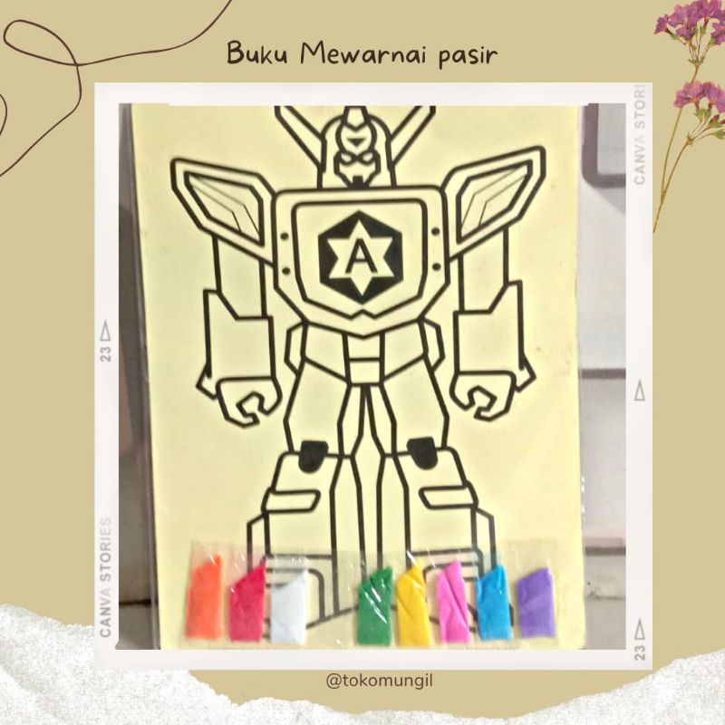 TM | Buku mewarnai pasir 8 warna | Mewarnai pasir robot | Buku mewarnai Robot | 100% original [ bisa