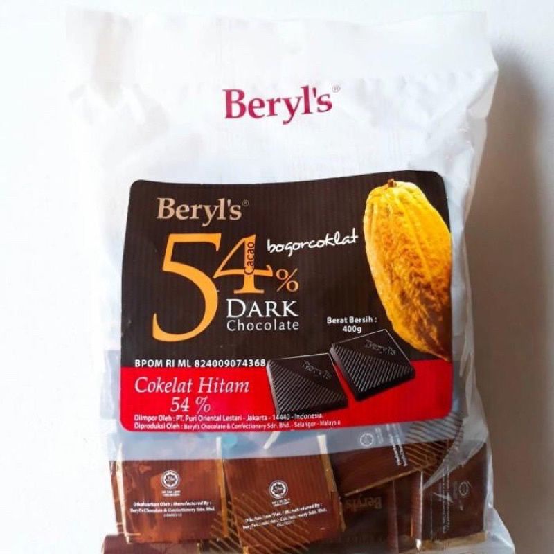 

Beryls 54% Cocoa Dark Chocolate 400gr - Coklat Import