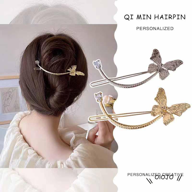 Jepit Rambut Bentuk Kupu-Kupu Bahan Metal Gaya Retro Untuk Wanita ol2