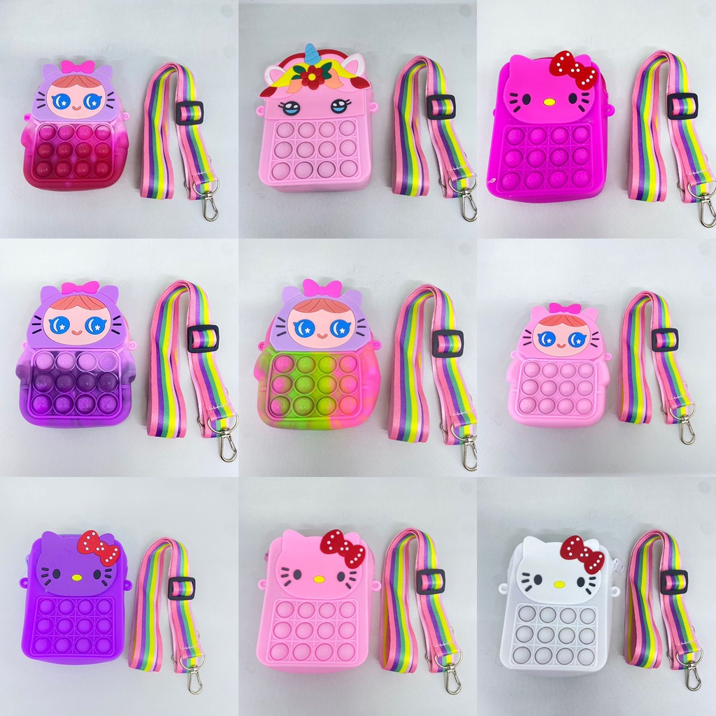 Pop It Kartun Wallet Cross Bag Mini Tas Anak Unicorn Dompet Rainbow