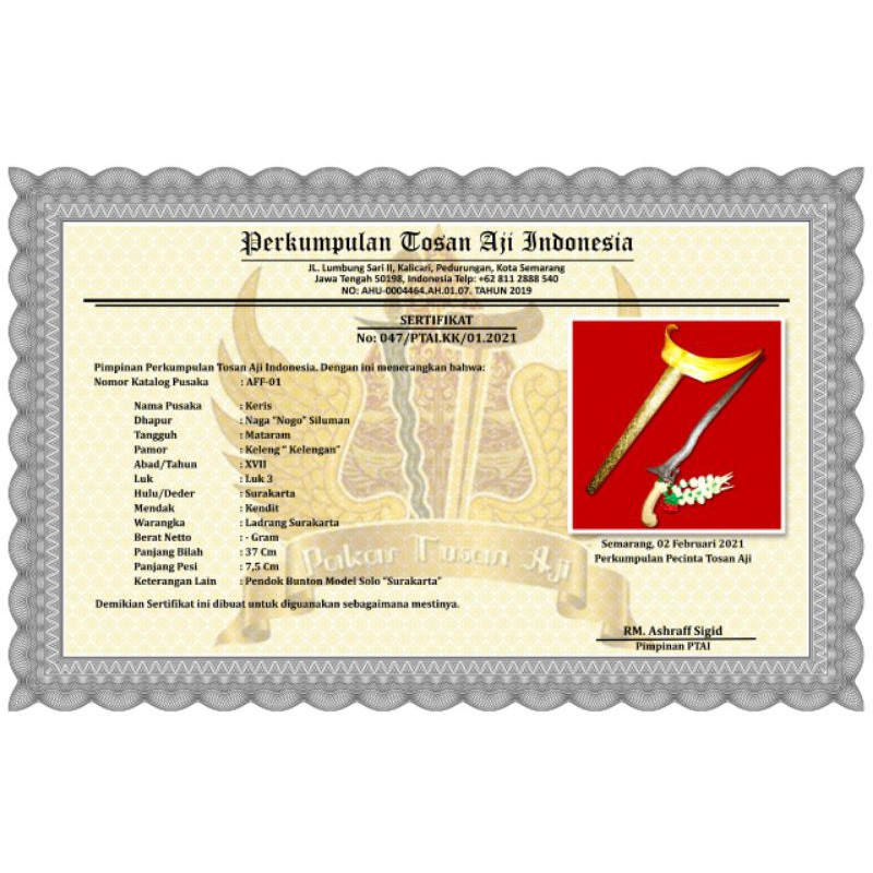 keris nogo jangkung sepuh bersertifikat