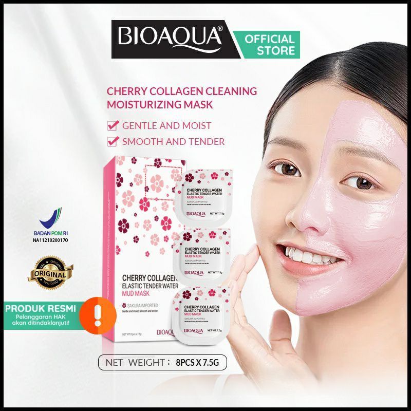 ✨ AKU MURAH ✨BIOAQUA Cherry Collagen Elastic Tender Water Mud Mask 7.5gx8pcs