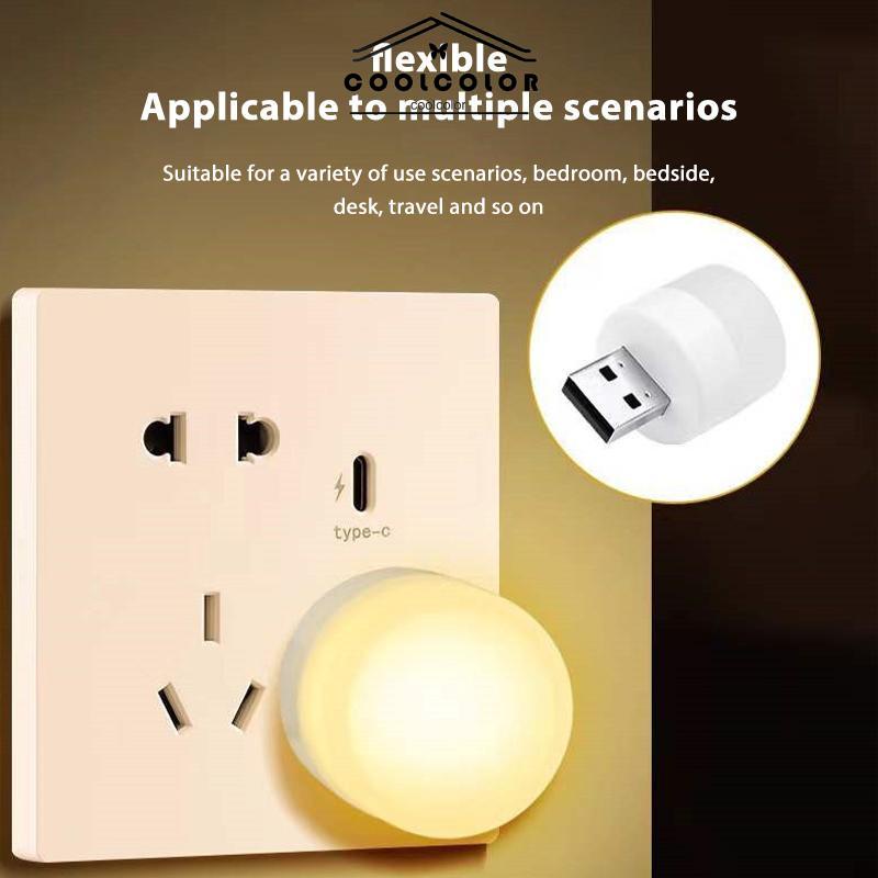 CODUSB Plug Lamp Komputer Ponsel Lampu Pengisian Daya LED Pelindung Mata Lampu Baca Lampu Malam Bulat Kecil- cl