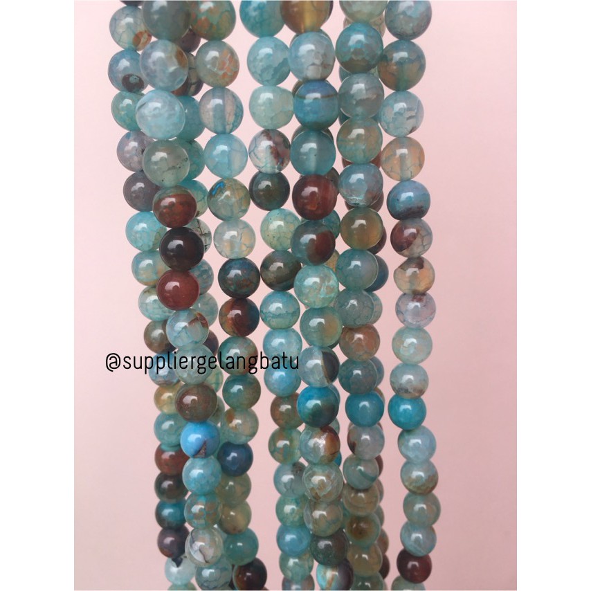 batu Aquamarine serat 8mm bahan gelang kalung alam biru glossy corak supplier craft beads aksesoris