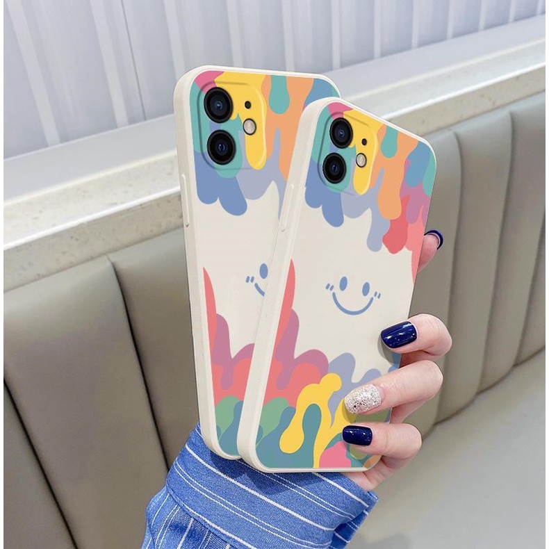 Casing Samsung Galaxy A03S A22 A12 A02s J7 Pro M02s A11 A51 A71 A20S A20 A30 A30s A50s J7 Prime Square Silicone Colorful Ice Cream Color Smiley Soft TPU Case R&amp;J