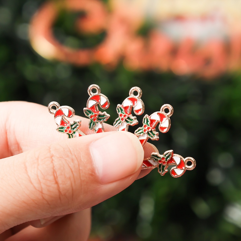 10pcs / Pak Liontin Kalung / Anting Bentuk Tongkat Permen Warna-Warni Untuk Aksesoris Pohon Natal