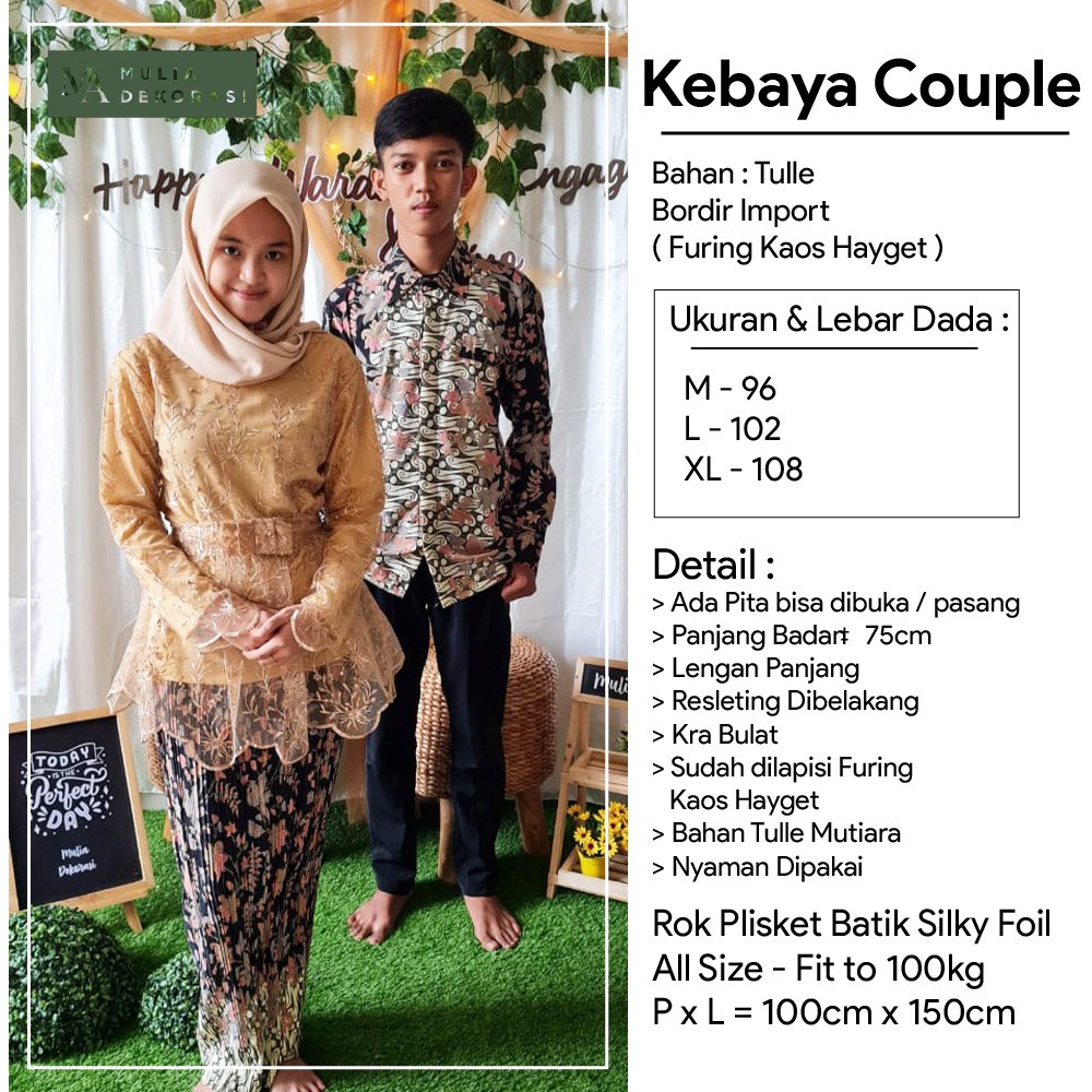 Set Pakaian Couple Pasangan Nikahan Lamaran Batik Pria Wanita Kebaya Brokat Kemeja Satin Silk