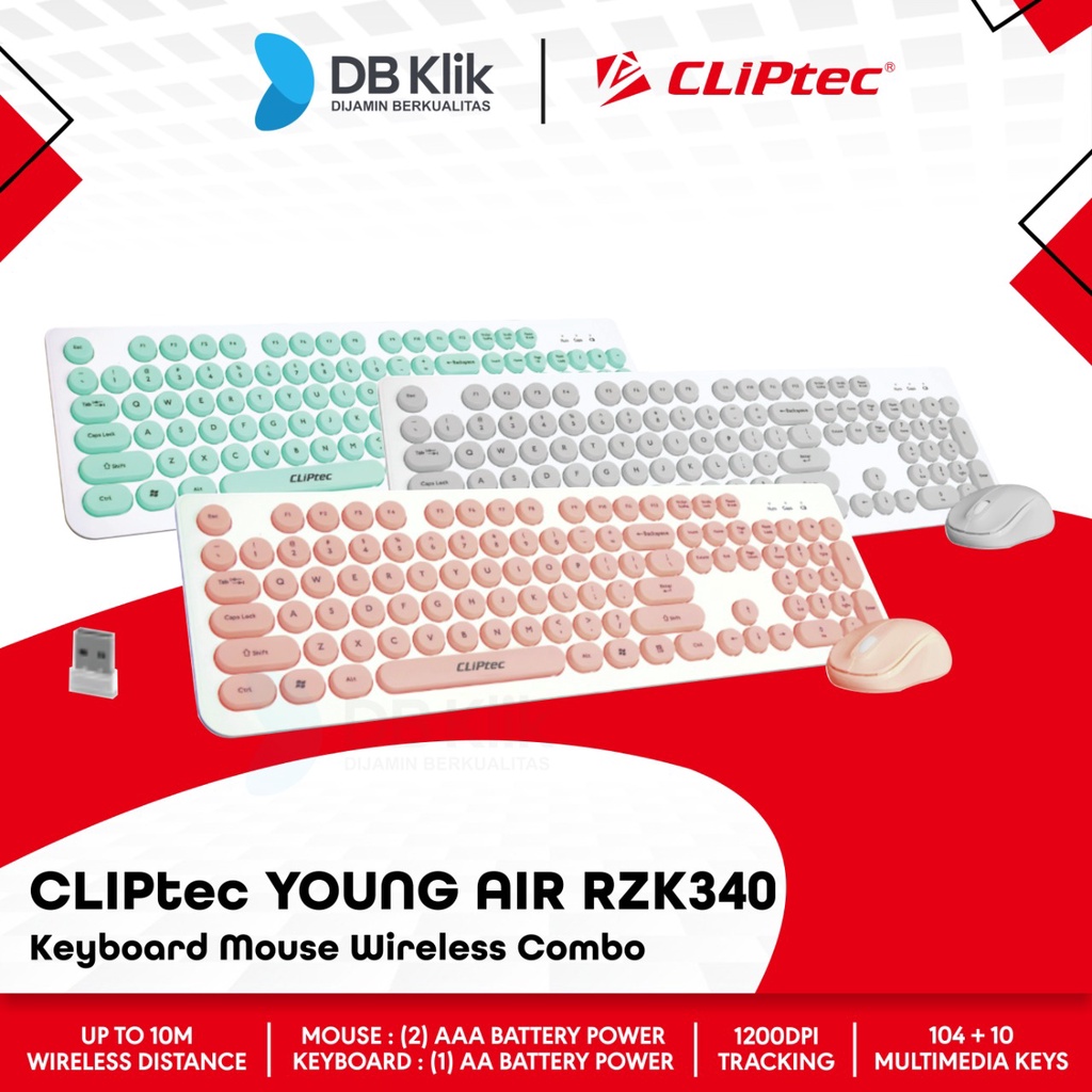 Keyboard Mouse CLIPtec Wireless Combo Young Air RZK340 1200DPI - RZK 340