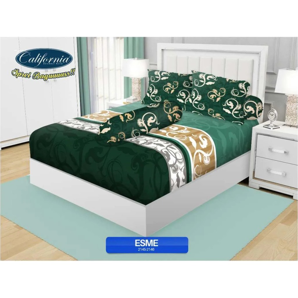 SPREI CALIFORNIA ESME No.2 QUEEN 160 SEPRAI ORNAMEN KLASIK HIJAU KUNING PUTIH MEWAH MENAWAN