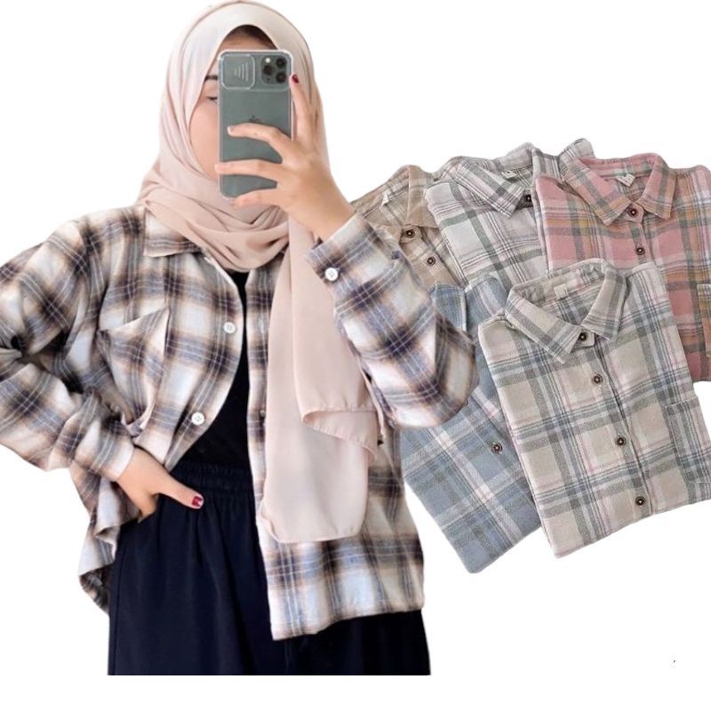 kemeja flanel pria/wanita ootd flanel kotak unisek kemeja flanel lengan panjang pria dan wanita premiumnya