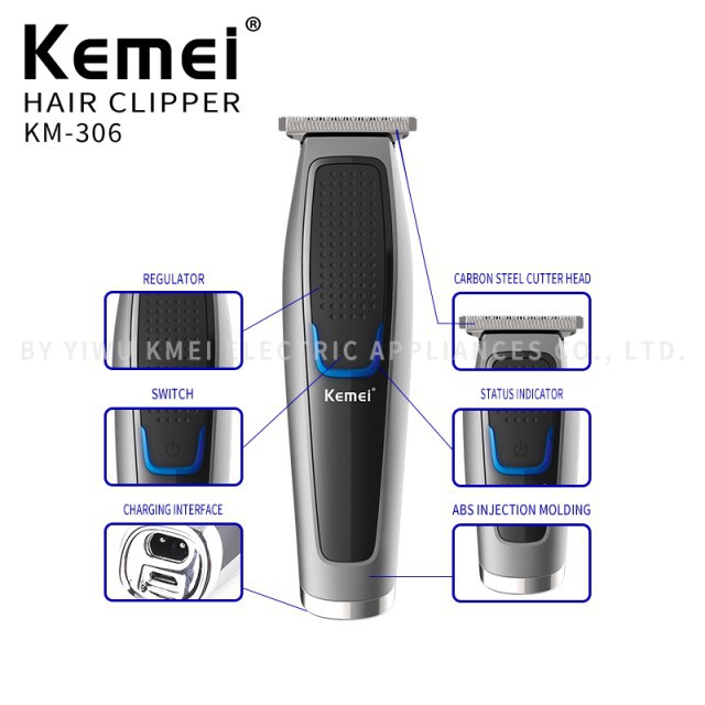 Kemei KM-306 USB Hair Clipper All Metal Men Electric Cordless