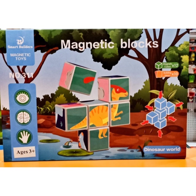 Magnetic block cubes mainan edukasi lego toys kingdom dinosaurus