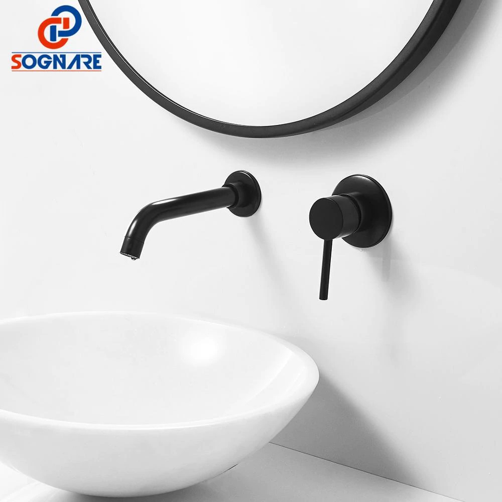Sognare Black Brass Bathroom Sink Faucet Water Taps Wall Mounted Single Handle Cold And Hot Water Shopee Indonesia