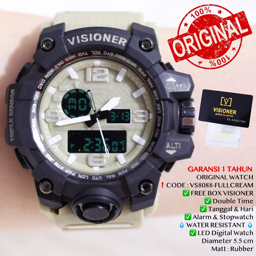 Jam tangan pria VISIONER Sporty Digital LED Original Garansi Tahan air VS8088