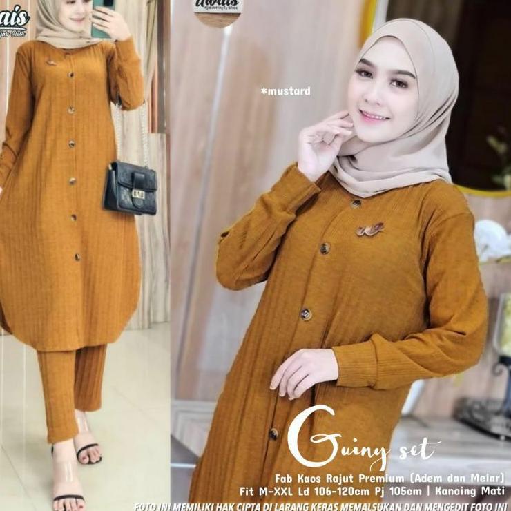 Setelan CelanaWanita Muslimah Kekinian Termodis Guiny Set Bahan Knit Rajut Premium HQ by Uwais Grosi