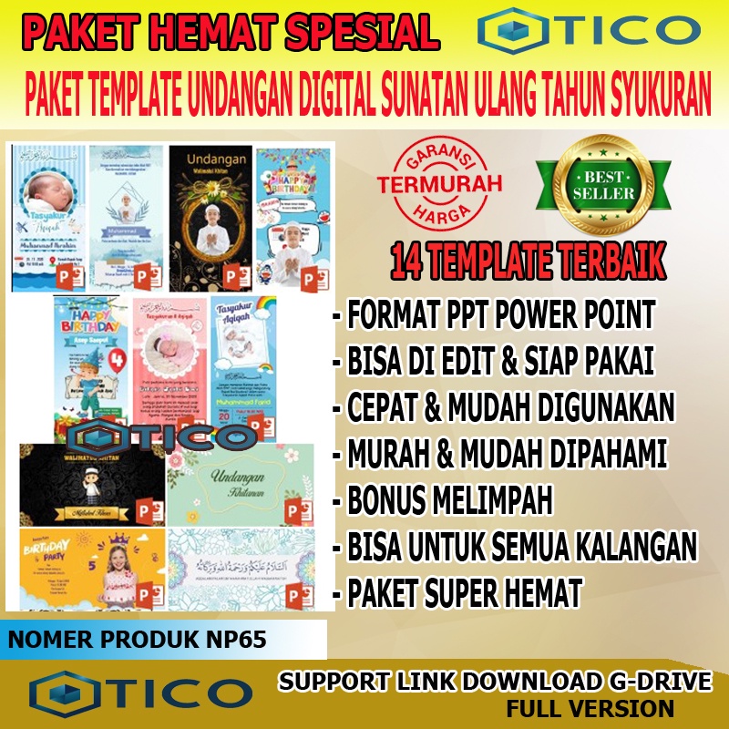 Paket Template Desain Model Terbaru Undangan Digital Ulang Tahun Sunatan Khitanan Syukuran Selametan Acara Anak Video PPT Power Point Design Usaha Percetakan Termurah Terlaris NP65