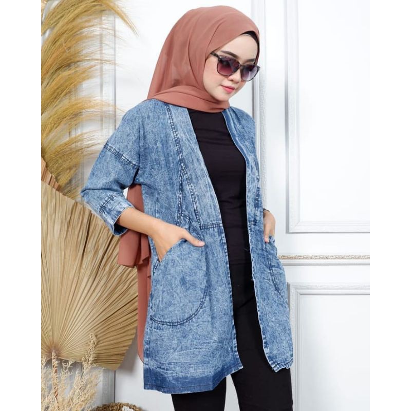 XXX Outer Snow Jeans Saku Samping Murah Berkualitas Cardigan Jeans Wanita Kardigan Jins Cewek