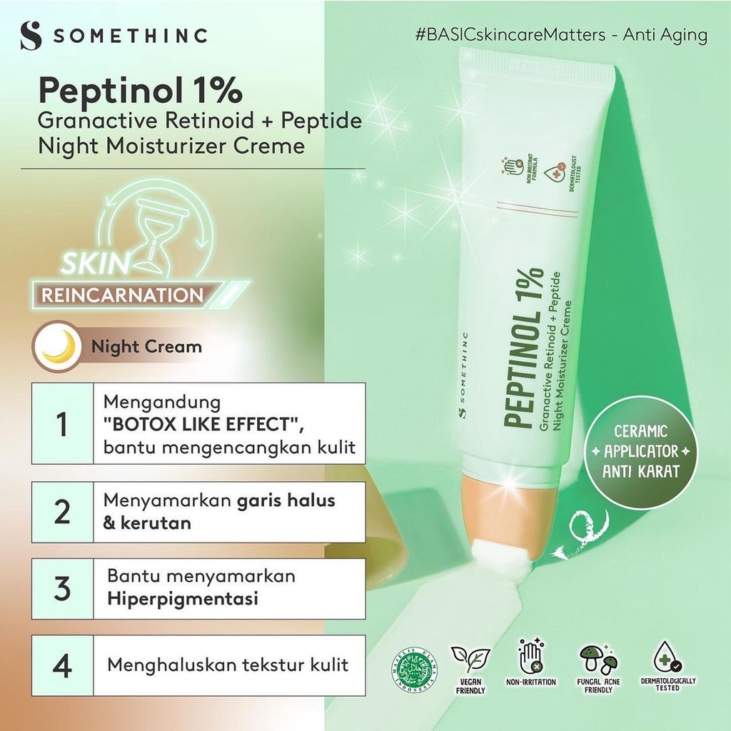 SOMETHINC PEPTINOL Indonesia / Anti Aging Series Granactive Retinoid Peptide Night Moisturizer Creme Toner / Basic Skincare Body Care Make Up Cleanser Essence Serum Eye Cream Gel Sunscreen Mask / Cushion Loose Powder Lipstick Lip Tint Sugar Wax Paket Set