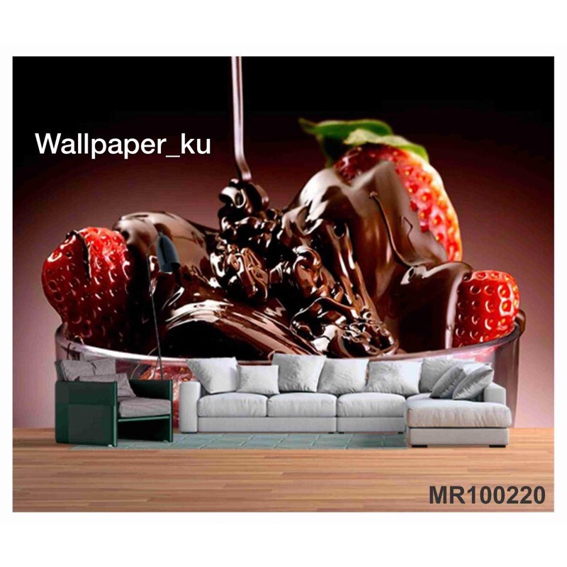 Wallpaper Dinding Cafe Mural Photowall Dinding 3D Motif Coklat Strowbery