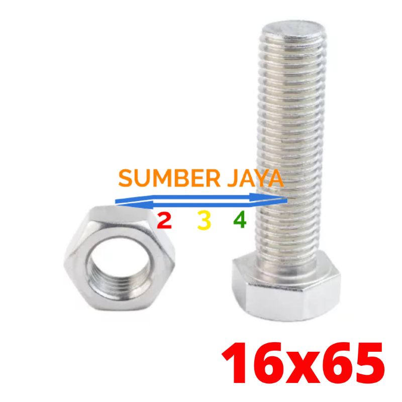 Baut mur 16 x 65 mm putih  / BMP 16 x 65 TERMURAH