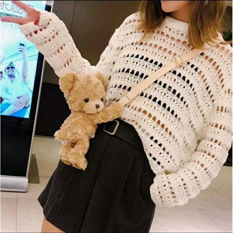 AS Tas selempang bulu/ Tas boneka merangkul/ teddy bear  import Michele Slingbag mini Tas DD42B koreanstyle BISACOD