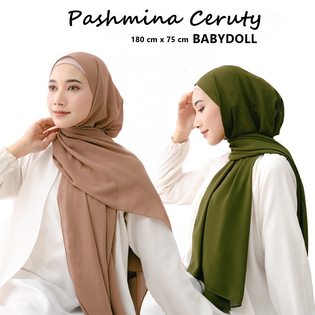 PASHMINA CERUTY BABYDOLL IMPOR 180X75 CM JAHIT TEPI POLOS