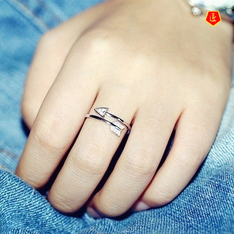 [Ready Stock]Creative Curved Arrow Ring S925 Silver Cute Fashion