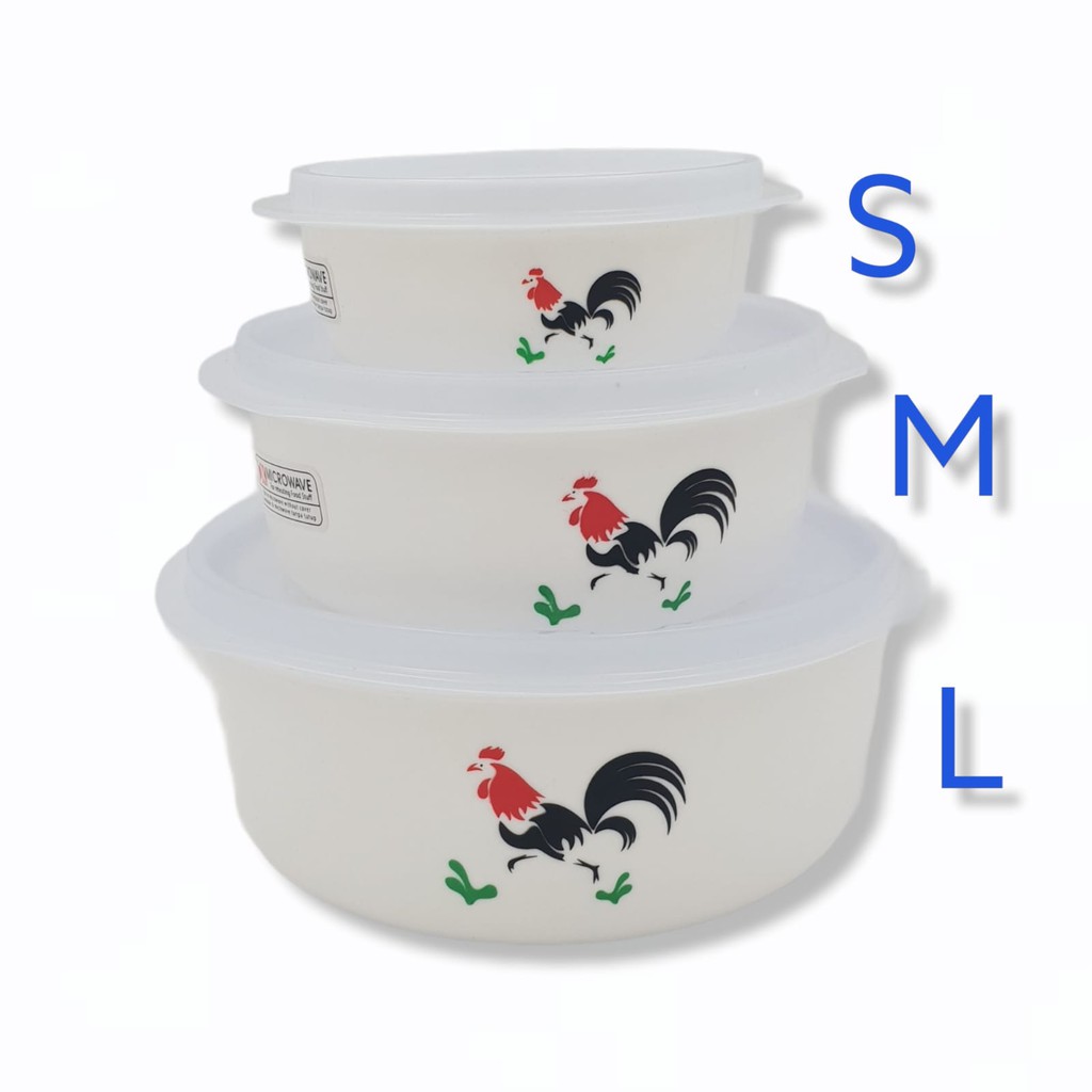 Mangkuk Mixing Bowl Ayam Jago+Tutup/Mangkok Ayam/ Food Saver Ayam Jago/ Mangkok + Tutup/ Wada