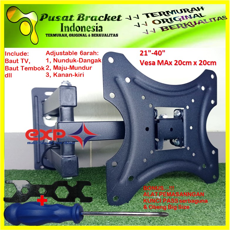 TERLARIS NO #1 Bracket tv lengan 19 21 24 32 40 42 43 INCH Universal  14&quot; s/d 43&quot; 6 ARAH PERGERAKAN Super PREMIUM QUality