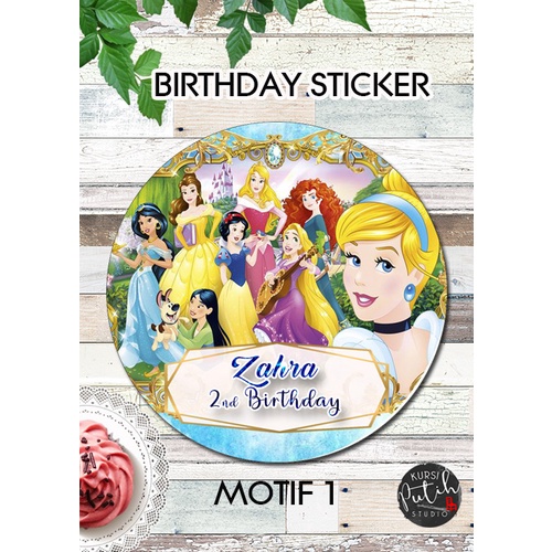 

custom sticker birthday ulang tahun tema disney princess princesses