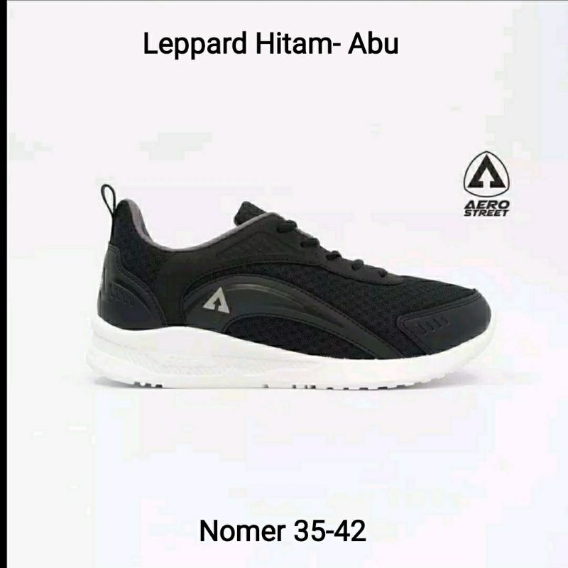 Aerostreet 35-42 Leopard Hitam Abu - Sepatu Sneakers Casual Sport Sekolah Pria Wanita Aero Street