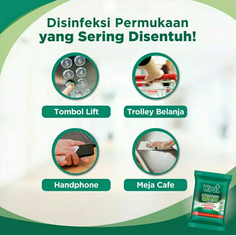 WIPOL WIPES TISU BASAH DISINFEKTAN POWER CLEAN ISI 10 LEMBAR