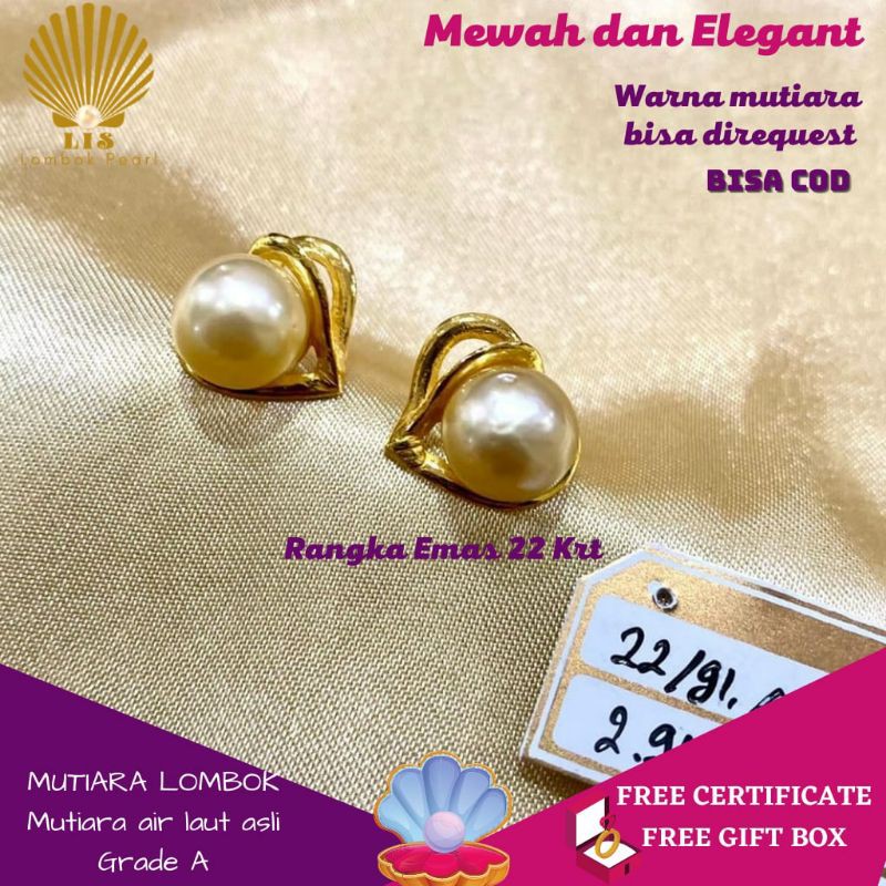 ANTING GIWANG EMAS MUTIARA LOMBOK MUTIARA LAUT GRADE A GAYA KOREA