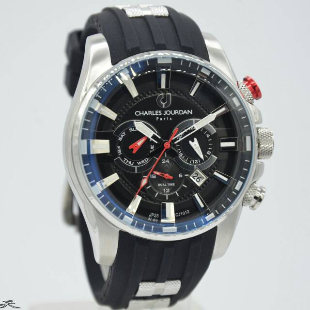 Jam Tangan Pria Charles Jourdan CJ 1012 -1332C Silver Rubber Original Murah