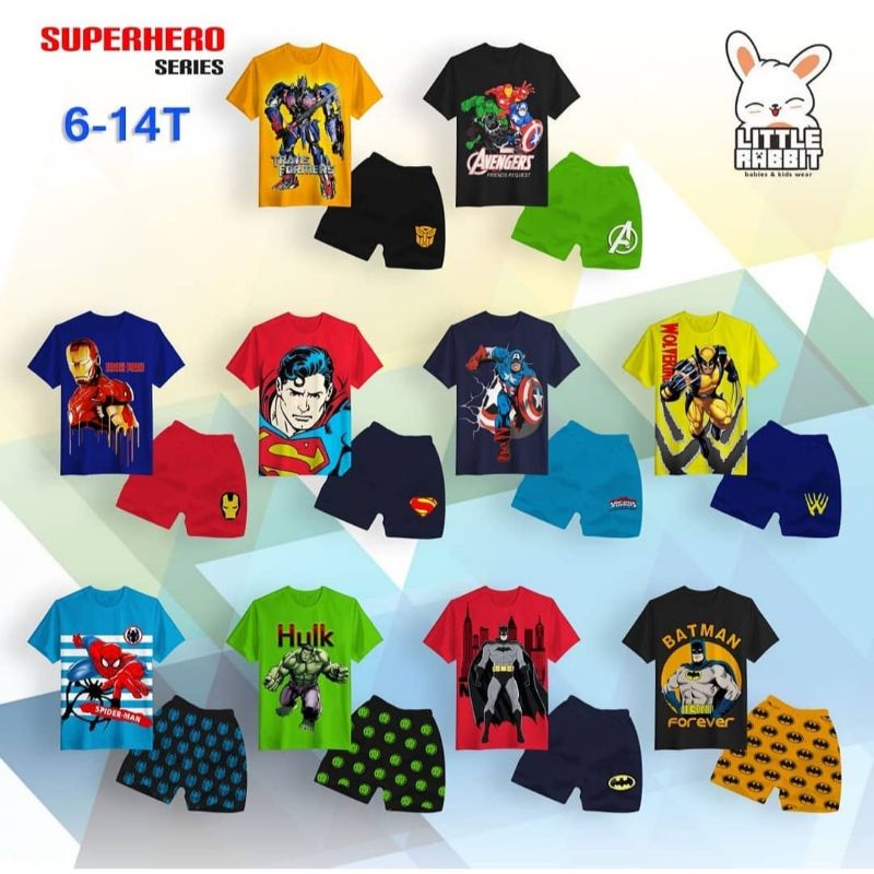 Setelan Anak Laki-laki Superhero Merk Little Rabbit Usia 6 sd 14 tahun