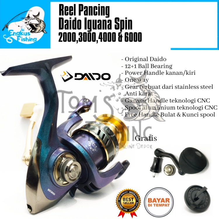 Reel Pancing Daido Iguana Spin 4000 &amp; 6000 (12+1Bearing) Banyak Bonus Murah - Engkus Fishing