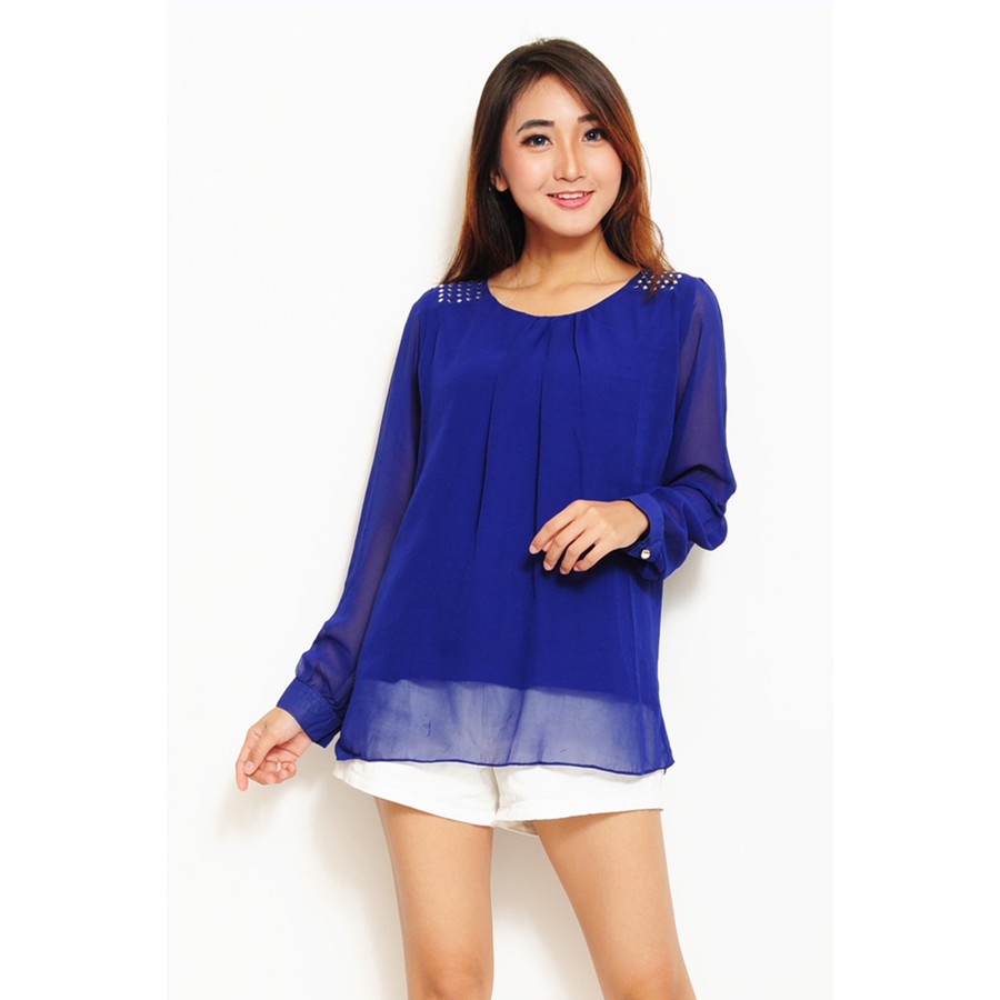 Blus sifon Gaya Korea Variasi Mote Tangan Panjang - XSHOP Mote LS