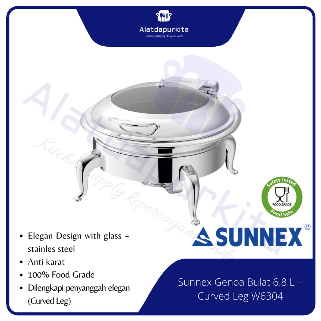 Chafing Dish Stainless Prasmanan Wadah Set Sunnex Genoa Bulat 6.8 L + Kaki Tipe W36304