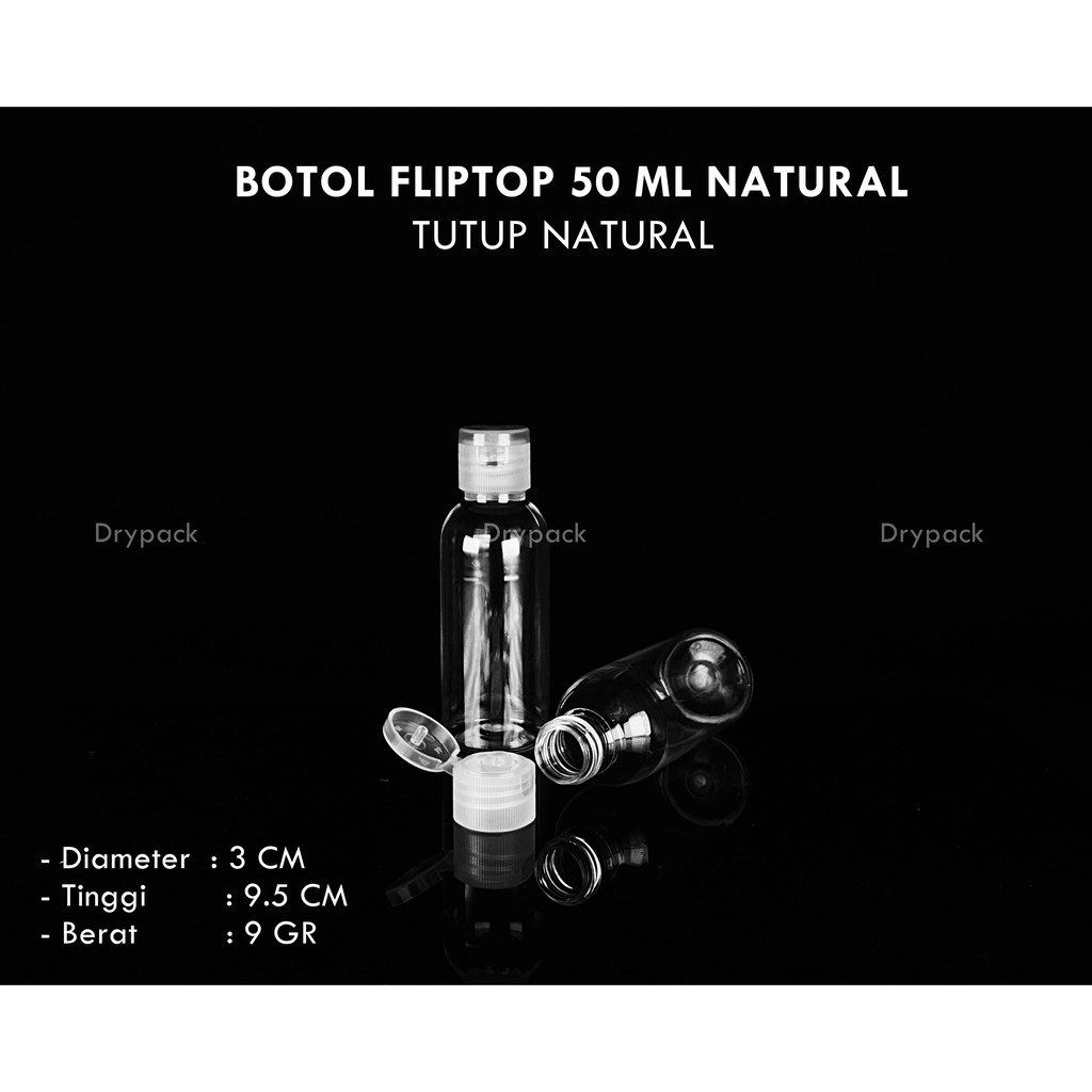 Botol fliptop 50 ml Natural tutup Natural