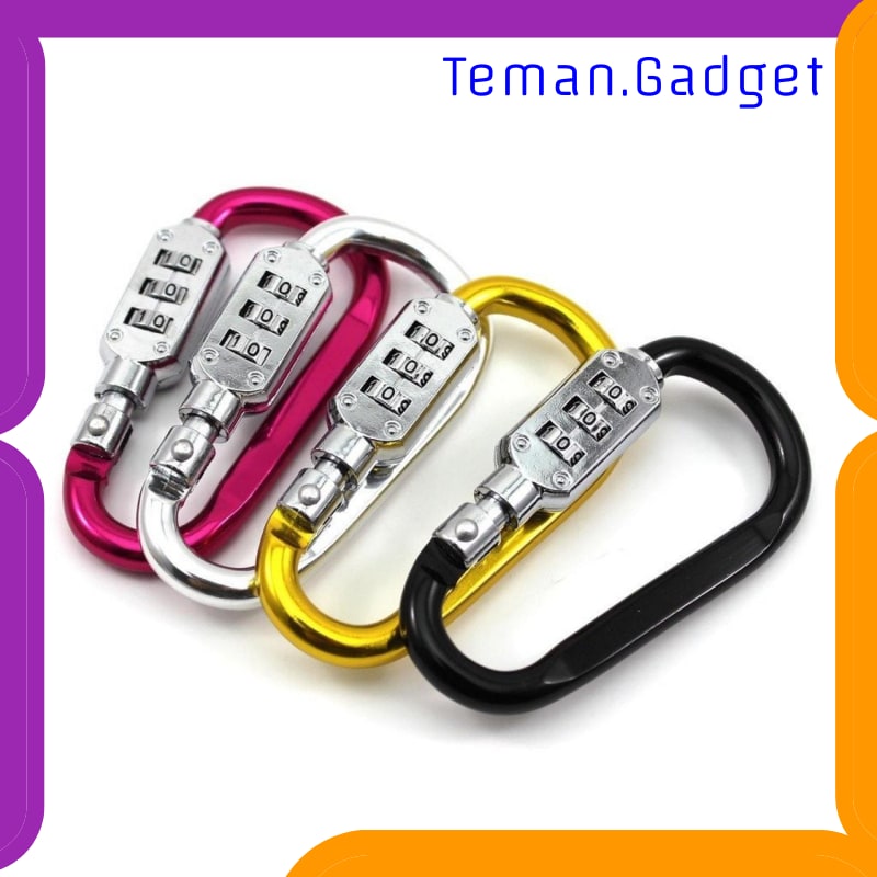 TG-ID029 ALUMINUM ALLOY D-TYPE LOCK CARABINER 3 DIAL PASSWORD PADLOCK - CRBR488