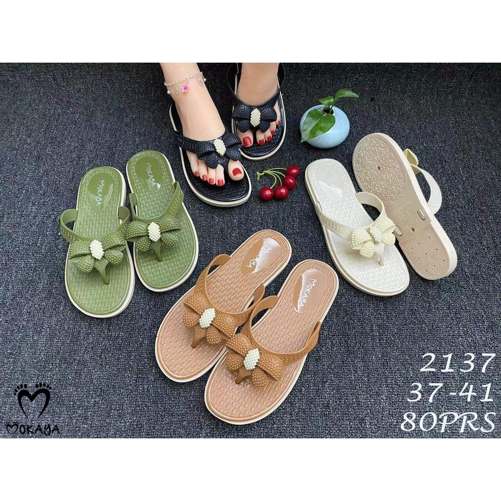 Sandal jepit wanita pita mutiara cantik elegant simple Import Mokaya / size 37-41 (1803/2137)