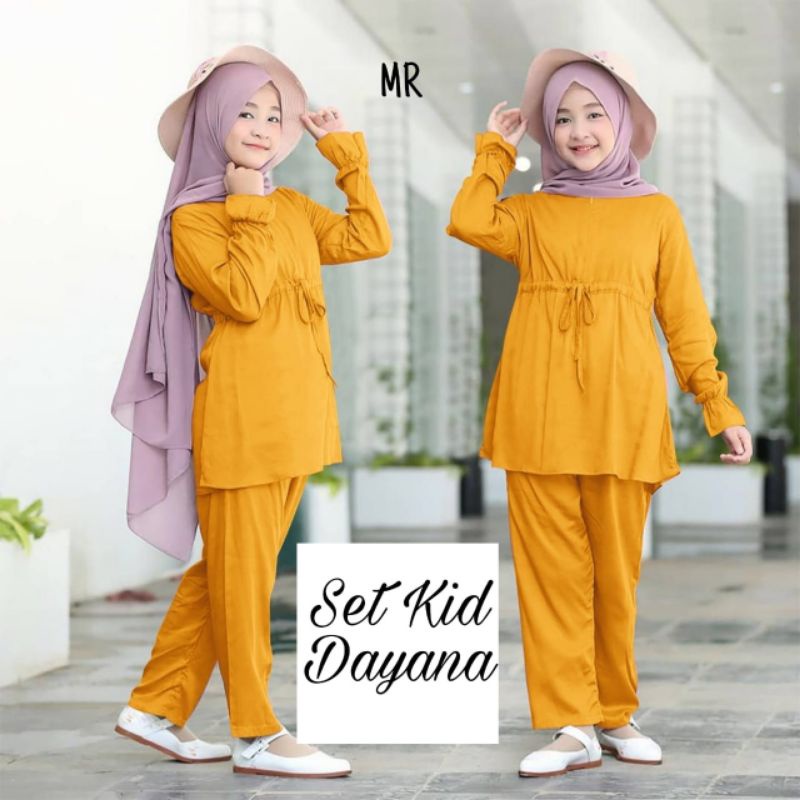 SET DAYANA KID FASHION PAKAIAN ANAK PEREMPUAN SETELAN ATASAN DAN CELANA BAHAN MOSCREPE MR ADA VIDEO REAL PICT