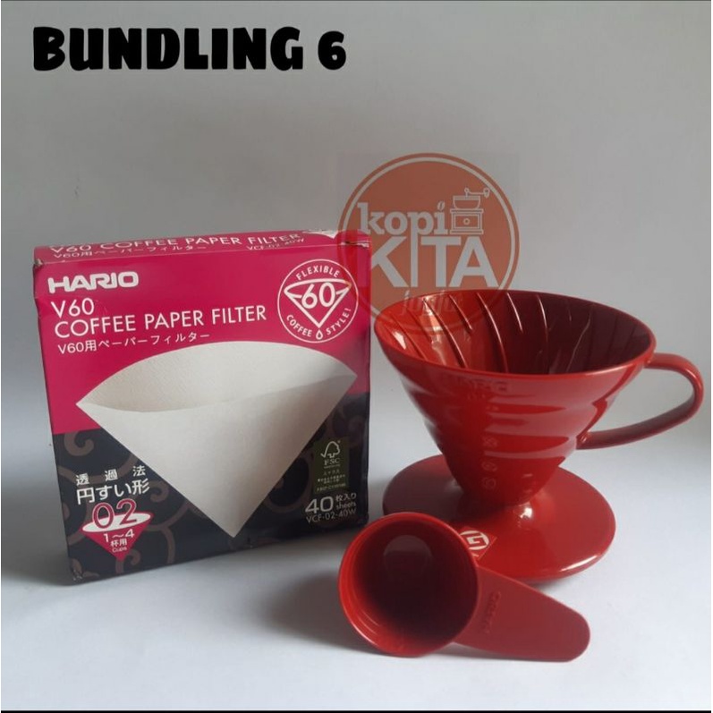 bundling 6 v60 dripper 02 merah jepang dan paper isi 40