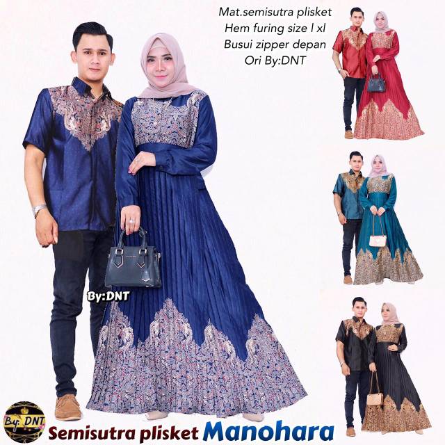 Baju Batik Couple Gamis Semisutera Manohara Plisket HQ