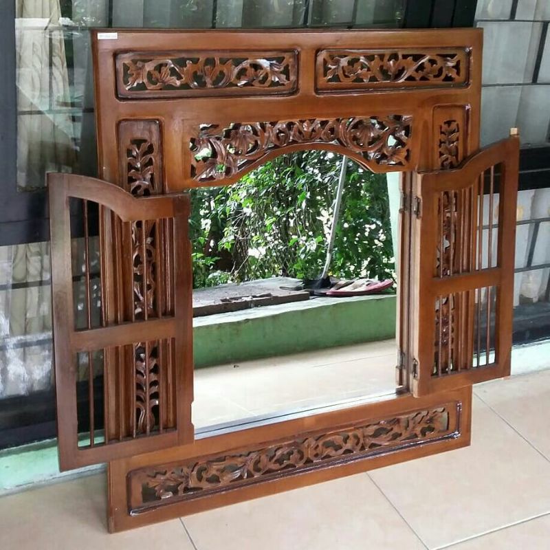 Cermin Krepyak Jati - Cermin Jendela Jati - Cermin Klasik Jati